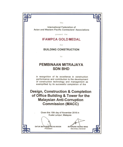 Malaysian Construction Industry 				                                                 Excellence Awards 2018